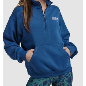 Reebok Women's XS 1/4 100% Cotton Pullover Sweatshirt Navy Blue NWT